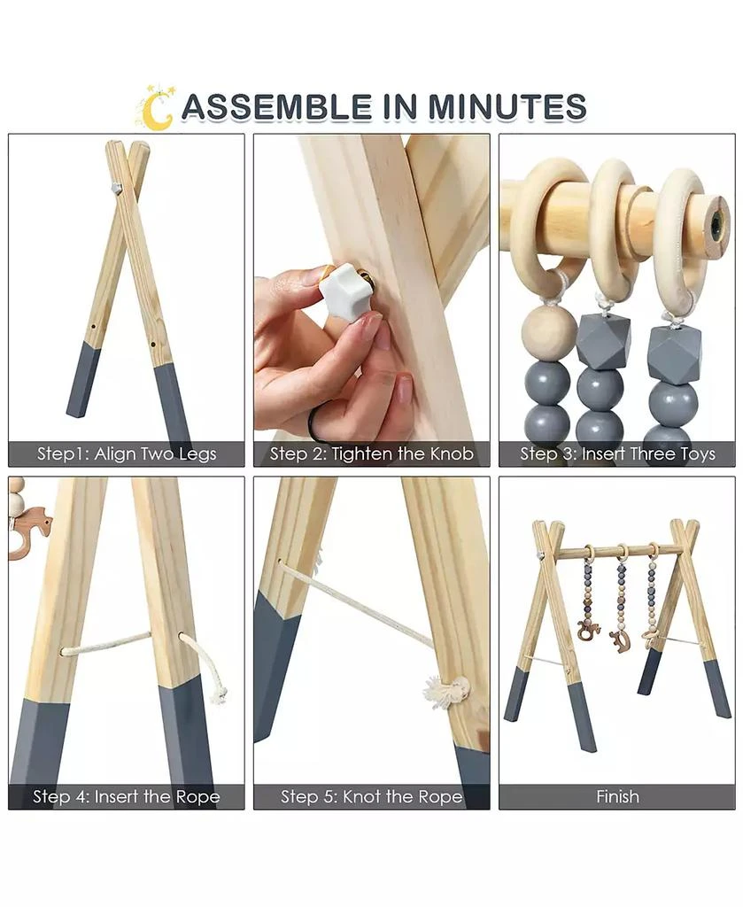 Baby Foldable Wooden Gym with 3 Wooden Teething Toys 商品