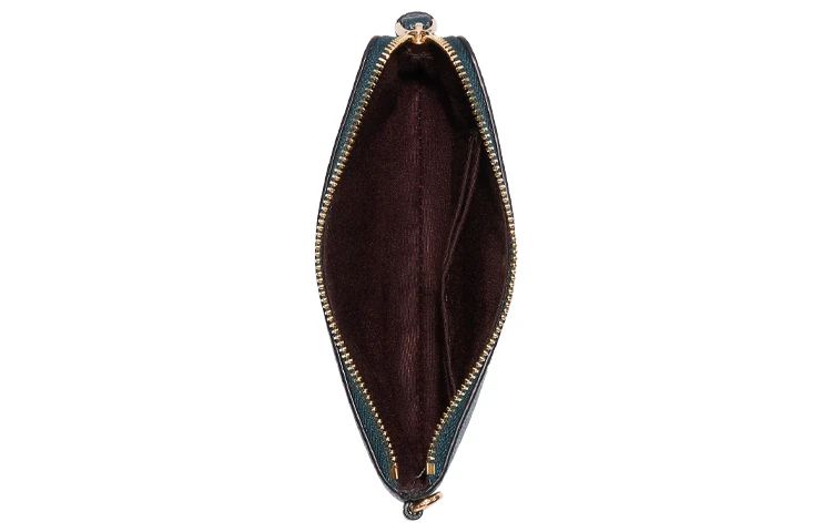 商品[国内直发] Coach|蔻驰 Boxed Corner Zip 16 角拉链礼盒款 横纹皮革 手腕包手拿包 迷你 女款 墨绿色,价格¥524,第3张图片详细描述