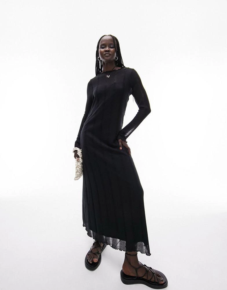 商品Topshop|Topshop jersey ladder detail long sleeve maxi dress in black,价格¥137,第1张图片