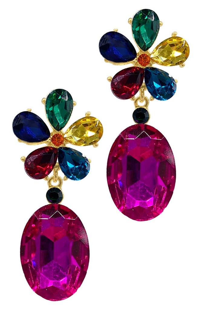 Multicolor Crystal Flower Drop Earrings商品第1张图片规格展示