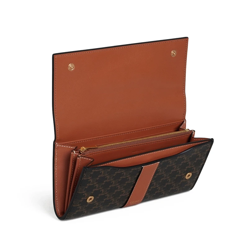 商品Celine|CELINE/赛琳 TRIOMPHE 女士经典款帆布和小羊皮三折钱包,价格¥3979,第1张图片