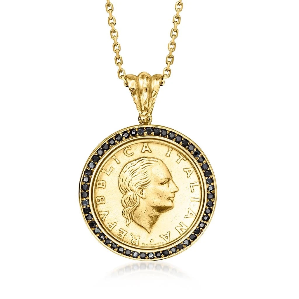 商品Ross-Simons|Ross-Simons Black Spinel Genuine 200-Lira Coin Pendant Necklace in 18kt Gold Over Sterling,价格¥1112,第1张图片