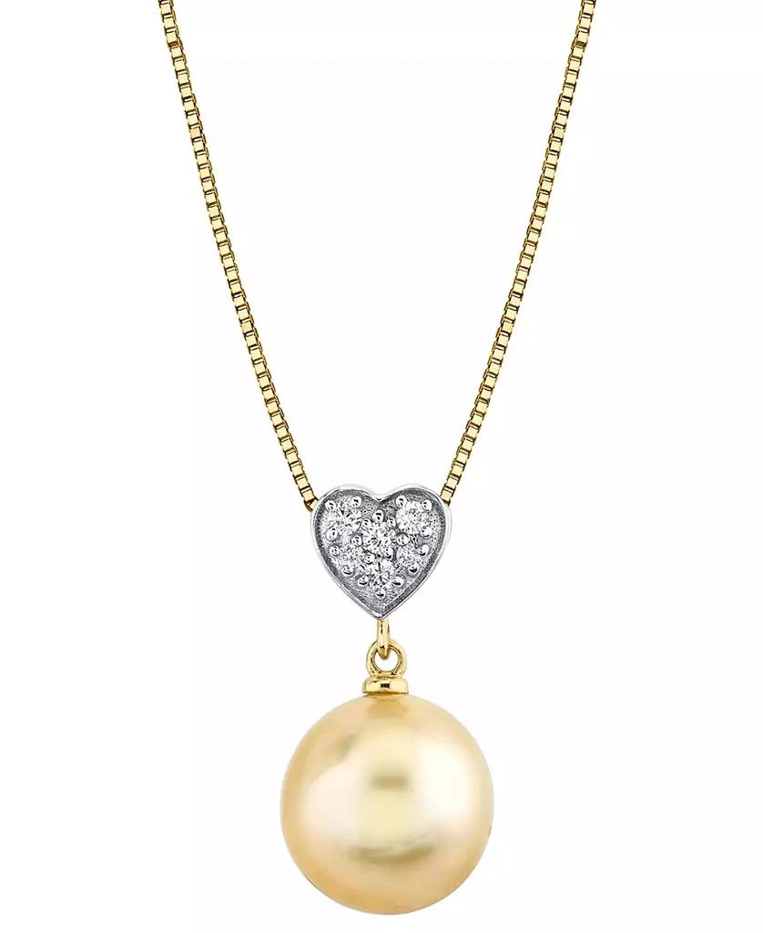 商品Macy's|Cultured Golden South Sea Pearl (10mm) & Diamond Accent Heart 18" Pendant Necklace in 14k Gold,价格¥3216,第1张图片