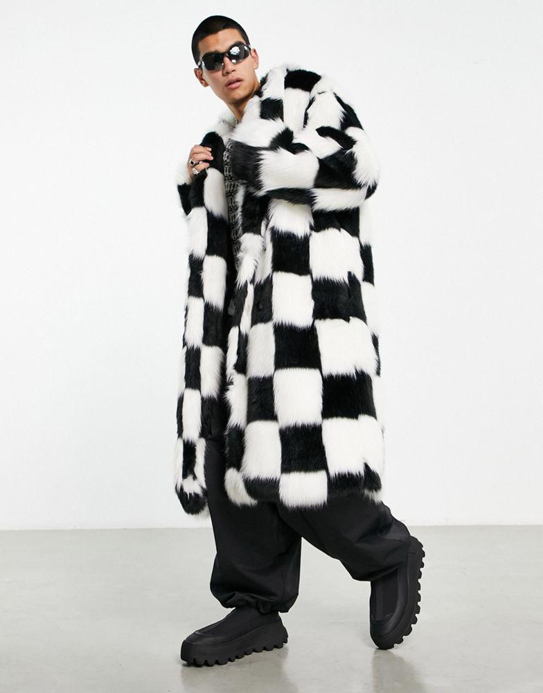 商品ASOS|ASOS DESIGN longline faux fur coat in check,价格¥1056,第1张图片