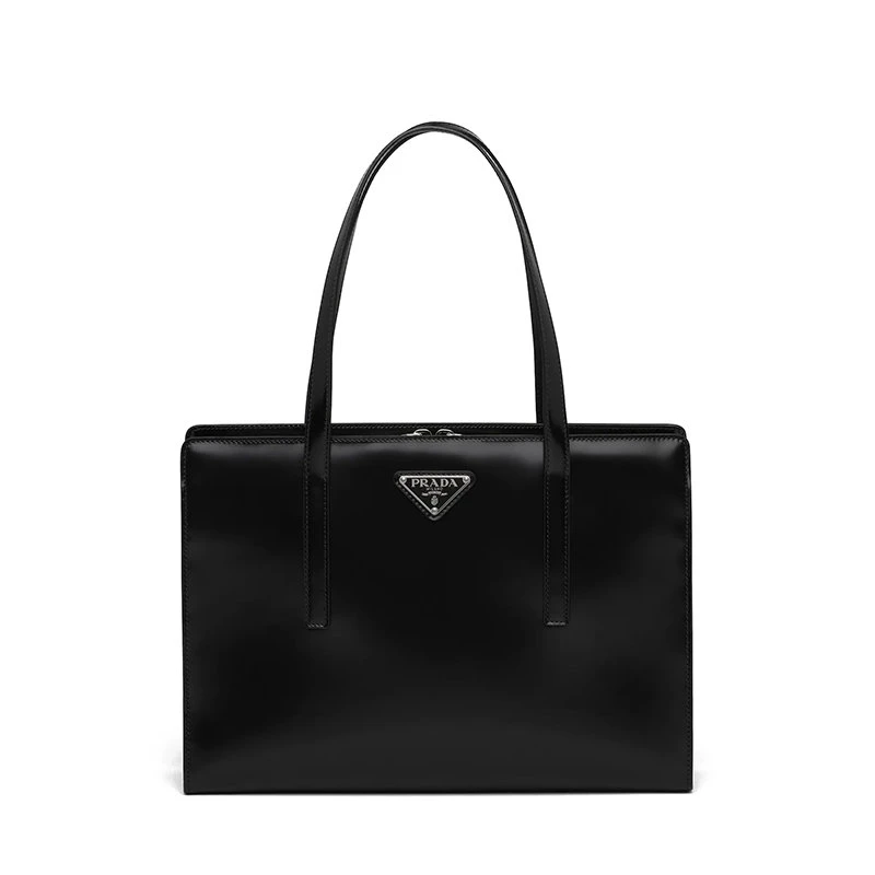 商品Prada|【预售3-7天】普拉达  女士中号黑色亮面皮革复刻1995矩形隔层拉链手提包1BA350_ZO6_F0002_V_OOO,价格¥23222,第1张图片