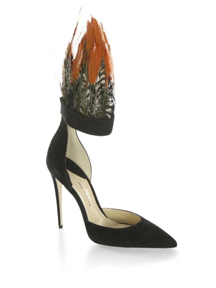 商品Paul Andrew|Limited-Edition Pasare Feather & Suede d'Orsay Pumps,价格¥2595,第1张图片