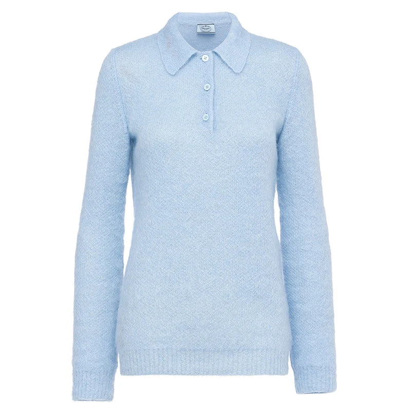 商品Prada|【预售3-7天】PRADA/普拉达 21年秋冬 女士天蓝色修身马海毛长袖Polo衫P24L1I_1ZOJ_F0012_S_212,价格¥7153,第1张图片