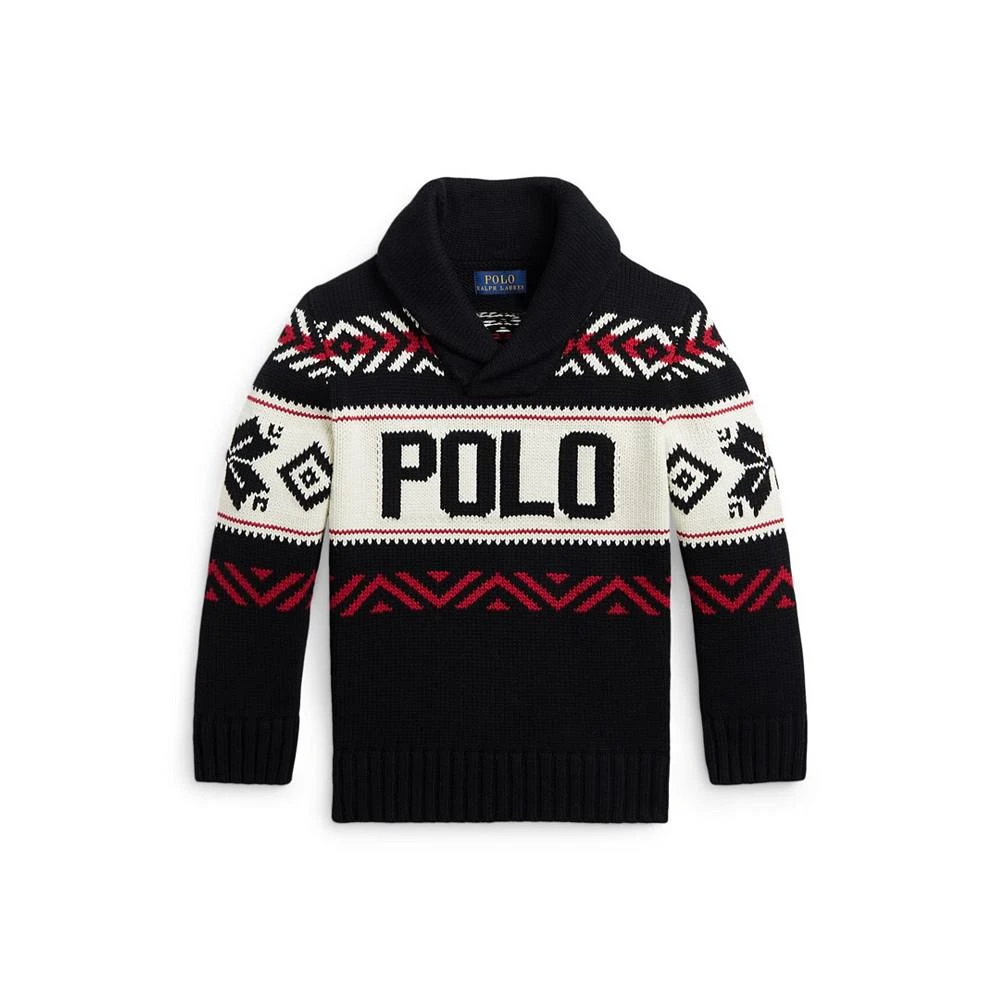 商品Ralph Lauren|Toddler and Little Boys Logo Cotton Shawl-Collar Sweater,价格¥298,第1张图片