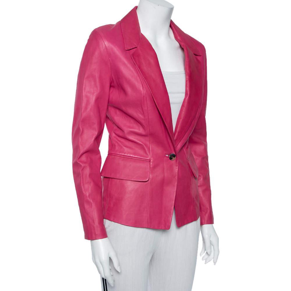 商品[二手商品] Yves Saint Laurent|Yves Saint Laurent Pink Leather Button Front Blazer S,价格¥2803,第4张图片详细描述