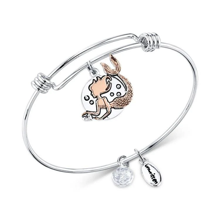 商品Unwritten|Two-Tone Mermaid Charm Bangle Bracelet in Rose Gold-Tone, Stainless Steel & Silver-Plate,价格¥165,第2张图片详细描述