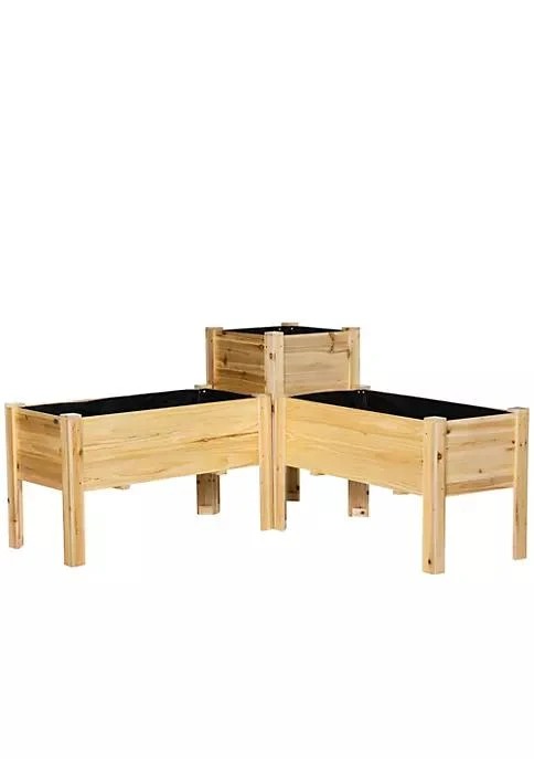 商品belk|Raised Garden Bed Set Of 3 Elevated Wood Planter Box With Legs And Bed Liner For Backyard And Patio To Grow Vegetables Herbs And Flowers Natural,价格¥1853,第2张图片详细描述