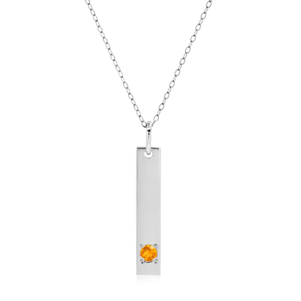 14k White Gold Bar Pendant Necklace with 3mm Small Round Gemstone Adjustable Cable Chain 16 Inches to 18 Inches with Spring Ring Clasp商品第4张图片规格展示