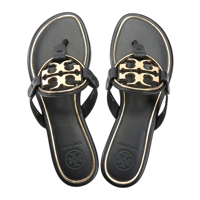 TORY BURCH 汤丽柏琦 女士黑色小牛皮露趾平底拖鞋 47617-013 商品