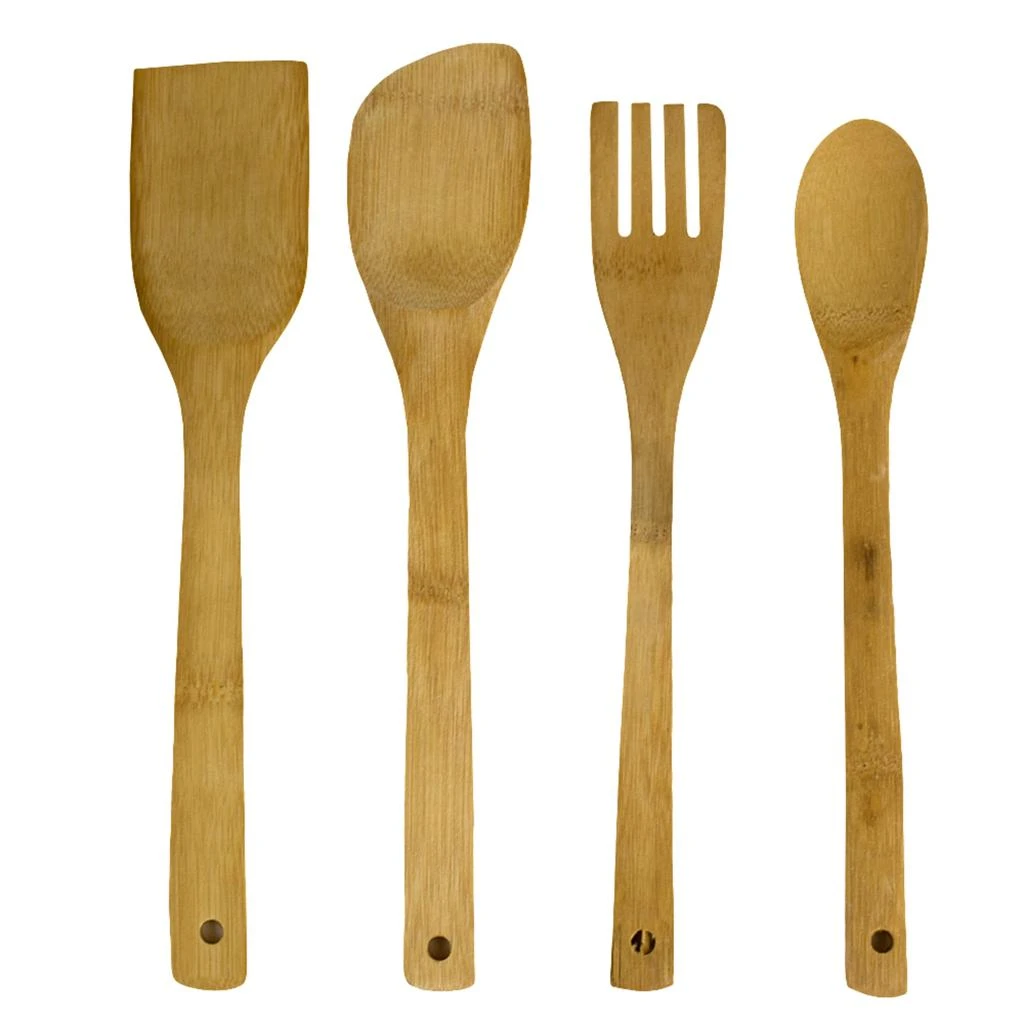 商品Home Basics|Home Basics 5 Piece Bamboo Utensil Set with Sculptural Holder, Natural,价格¥115,第3张图片详细描述