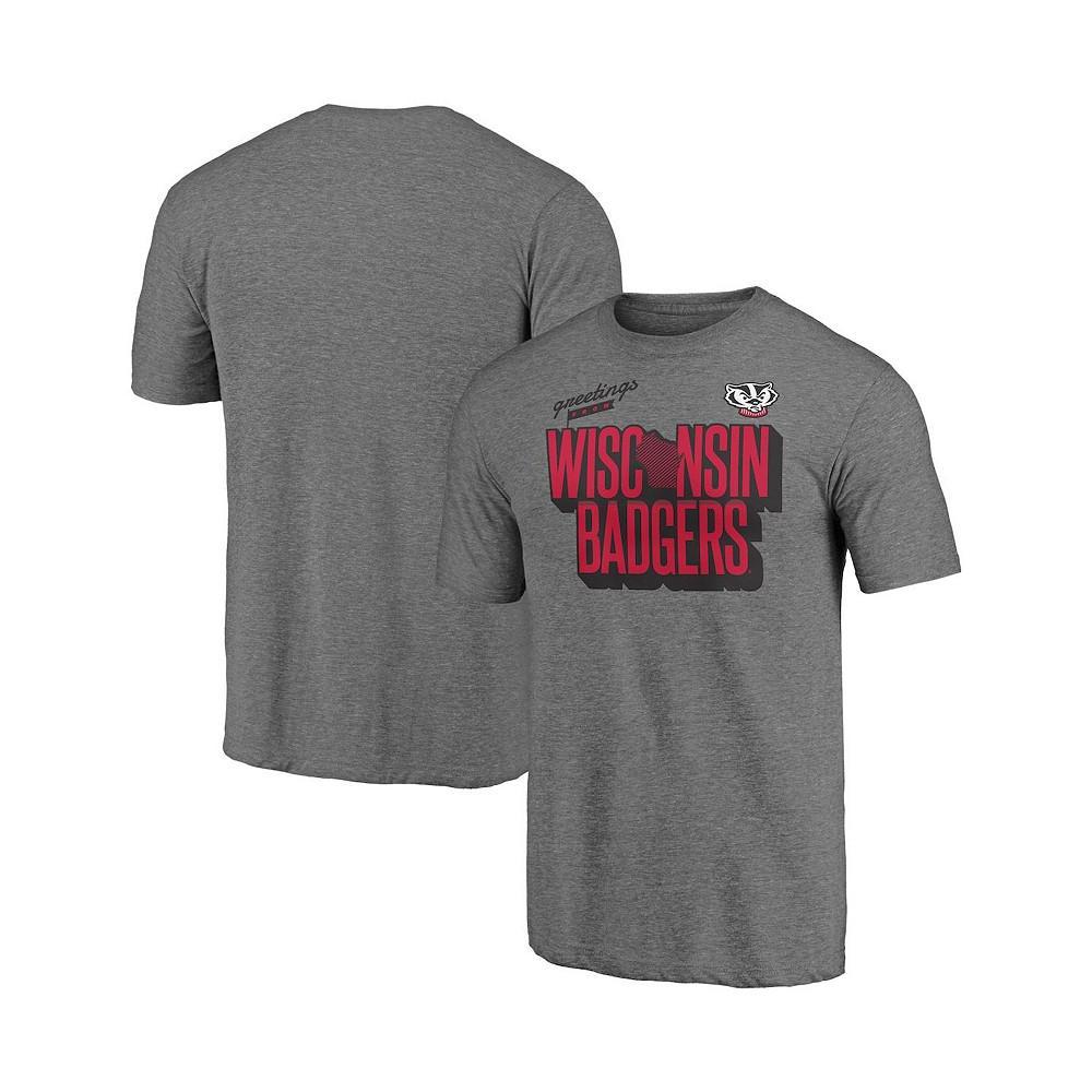 商品Fanatics|Men's Branded Heathered Gray Wisconsin Badgers Hometown Tri-Blend T-shirt,价格¥224,第1张图片