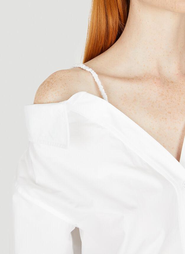 Off-Shoulder Scrunchie Shirt in White商品第5张图片规格展示