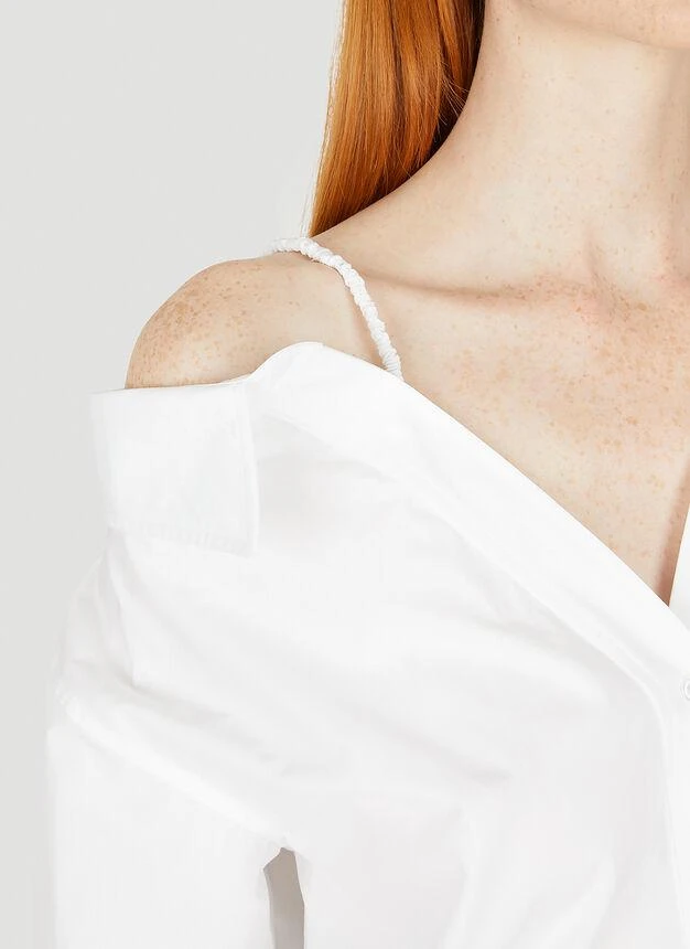 商品Alexander Wang|Off-Shoulder Scrunchie Shirt in White,价格¥1900,第5张图片详细描述