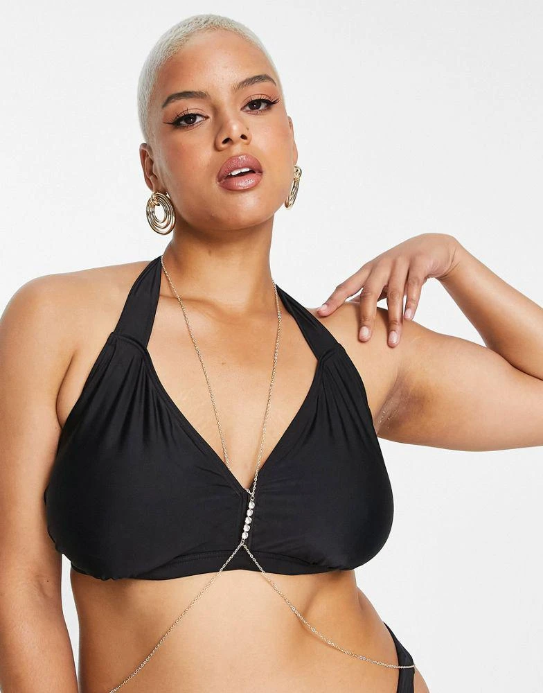 商品ASOS|ASOS DESIGN Curve body chain with crystal breast plate detail in gold tone,价格¥72,第4张图片详细描述
