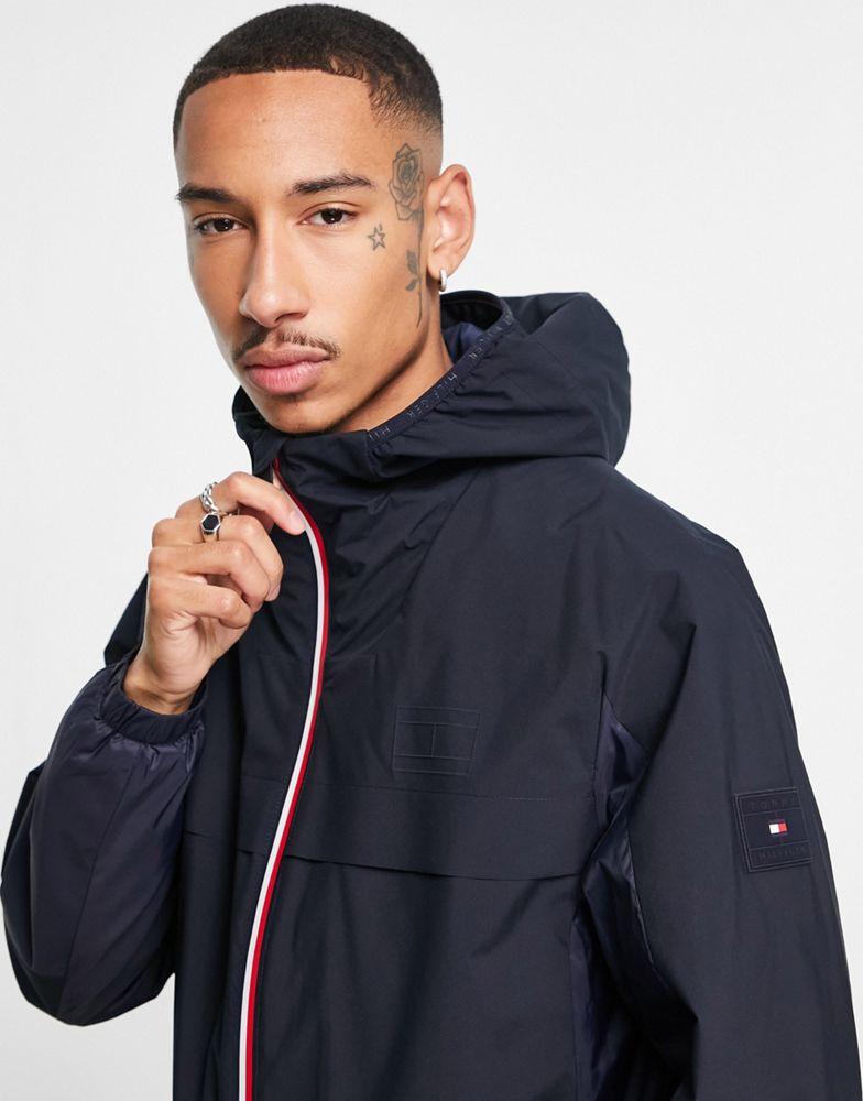 Tommy Hilfiger polyester blend tech icon stripe zip hooded jacket in navy - NAVY商品第3张图片规格展示