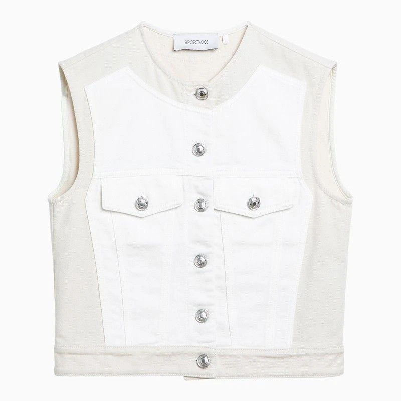 商品MAX MARA SPORTMAX|WHITE/BEIGE DENIM CROPPED WAISTCOAT,价格¥1790,第1张图片