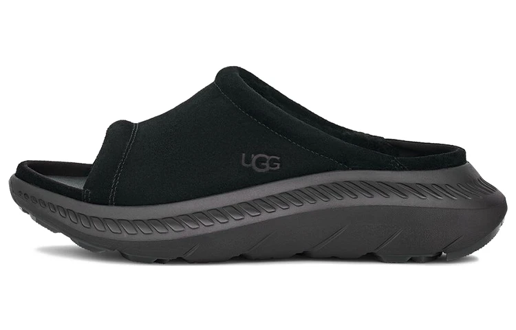 商品[国内直发] UGG|羊毛 橡胶底一字拖鞋 男款 黑色,价格¥368,第1张图片