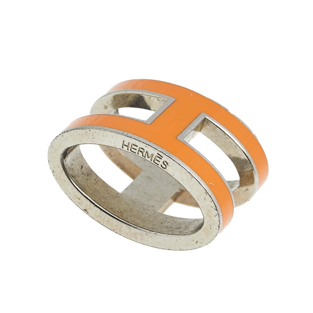 商品[二手商品] Hermes|Hermes Pop H Palladium Plated Orange Lacquer Pendant,价格¥1452,第4张图片详细描述