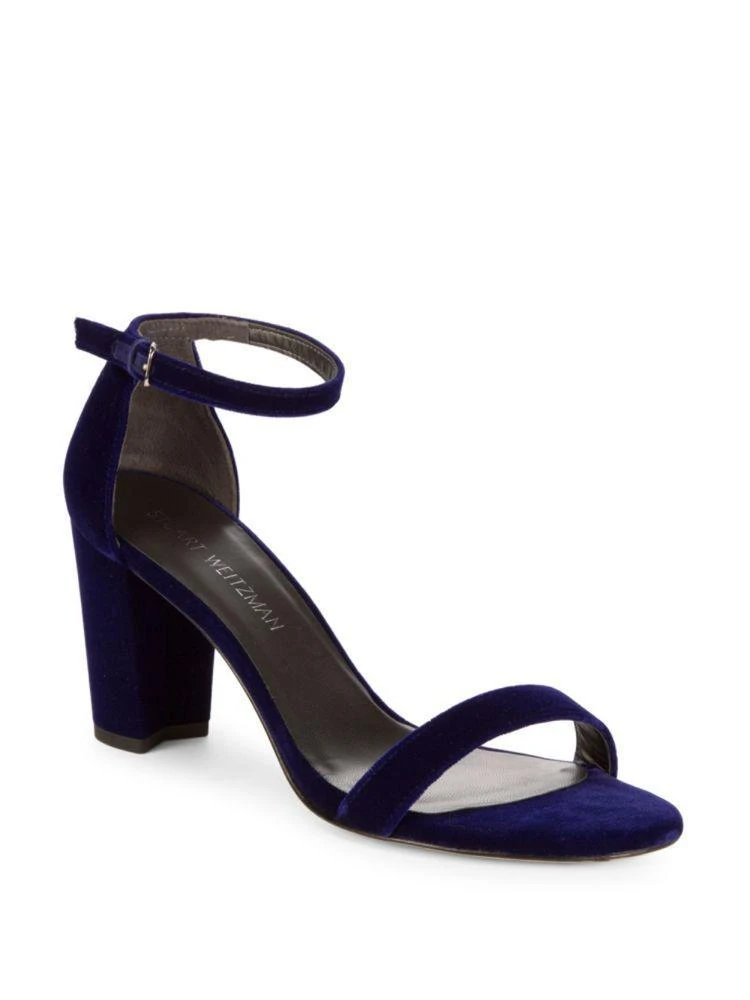 商品Stuart Weitzman|Nearlynude 麂皮粗跟一字凉鞋,价格¥1101,第1张图片