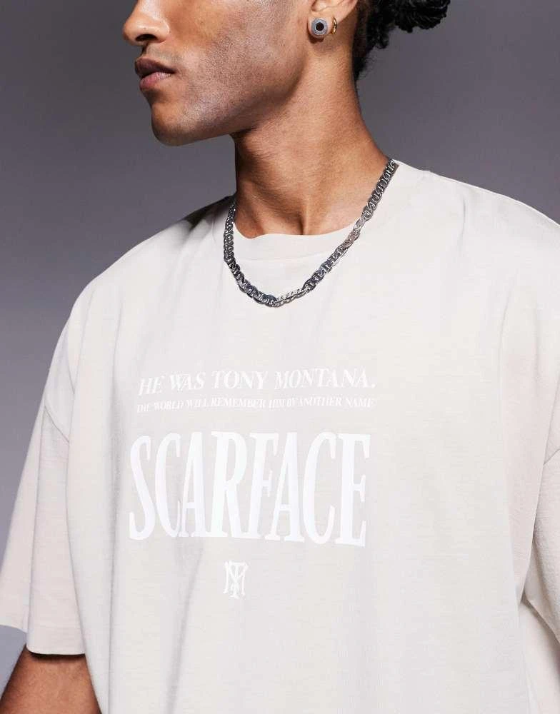 商品ASOS|ASOS DESIGN unisex oversized license t-shirt with Scarface prints in washed beige,价格¥247,第4张图片详细描述