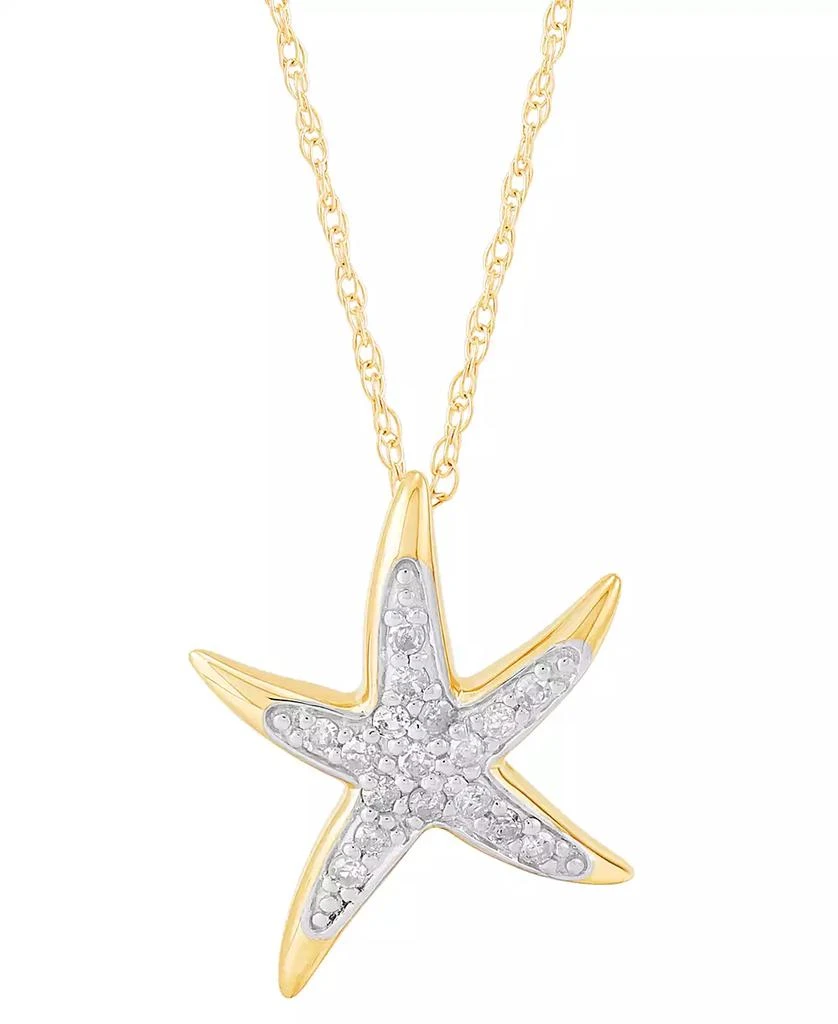 商品Macy's|Diamond Starfish 18" Pendant Necklace (1/10 ct. t.w.) in 10k Gold,价格¥1344,第1张图片