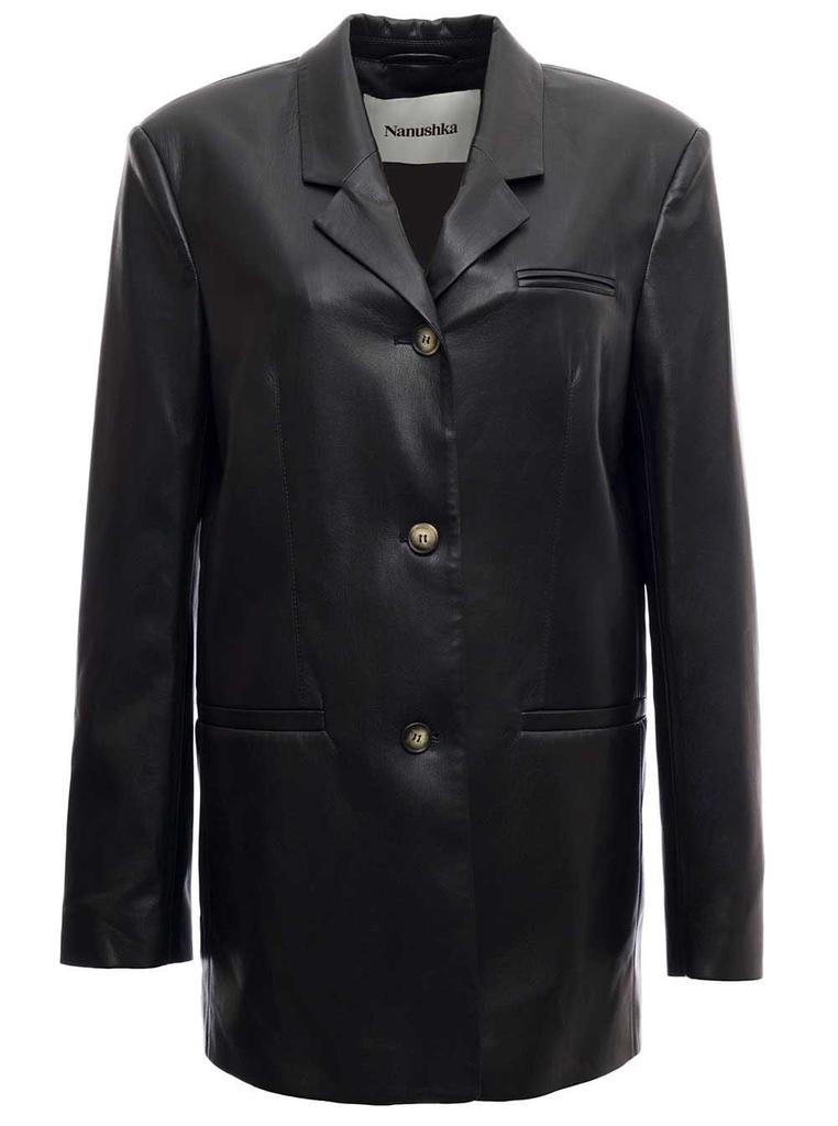 Nanushka Black Single Breastedvegan Leather Blazer商品第1张图片规格展示