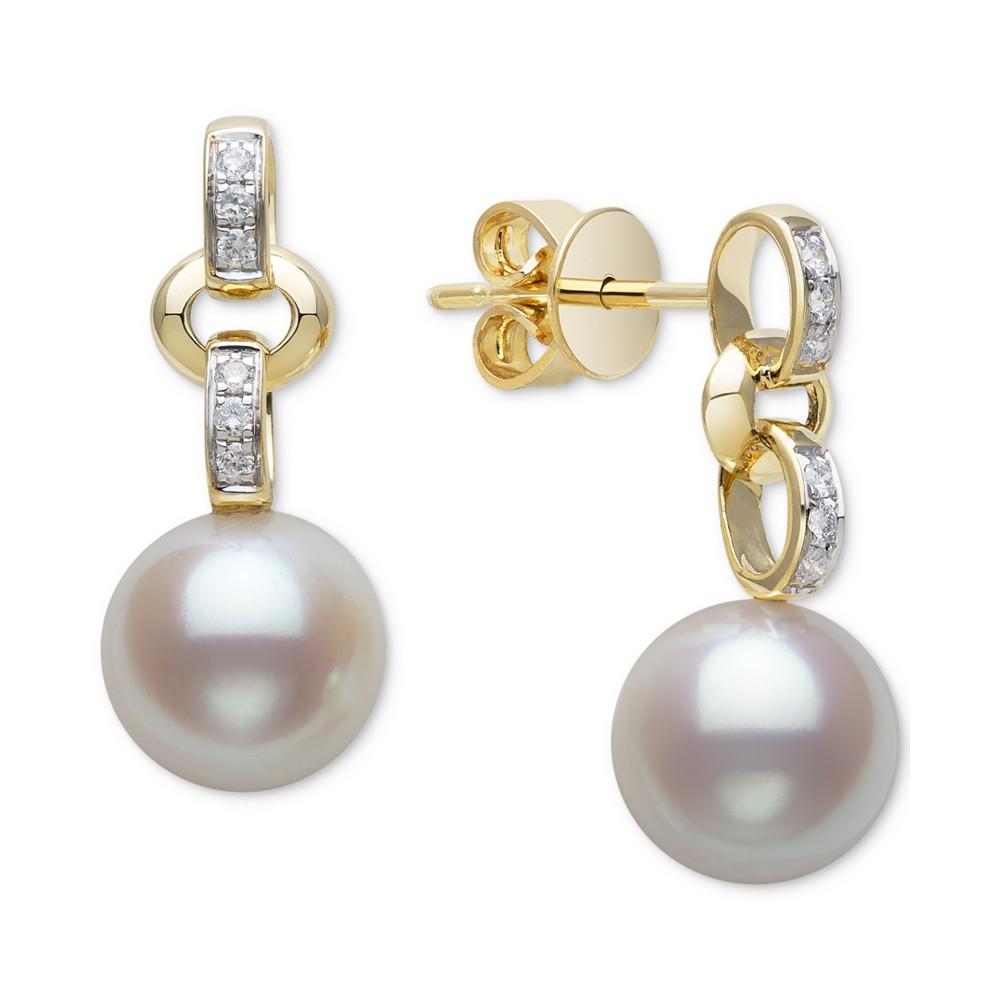Cultured Freshwater Pearl (9mm) & Diamond (1/10 ct. t.w.) Drop Earrings in 14k Gold商品第2张图片规格展示
