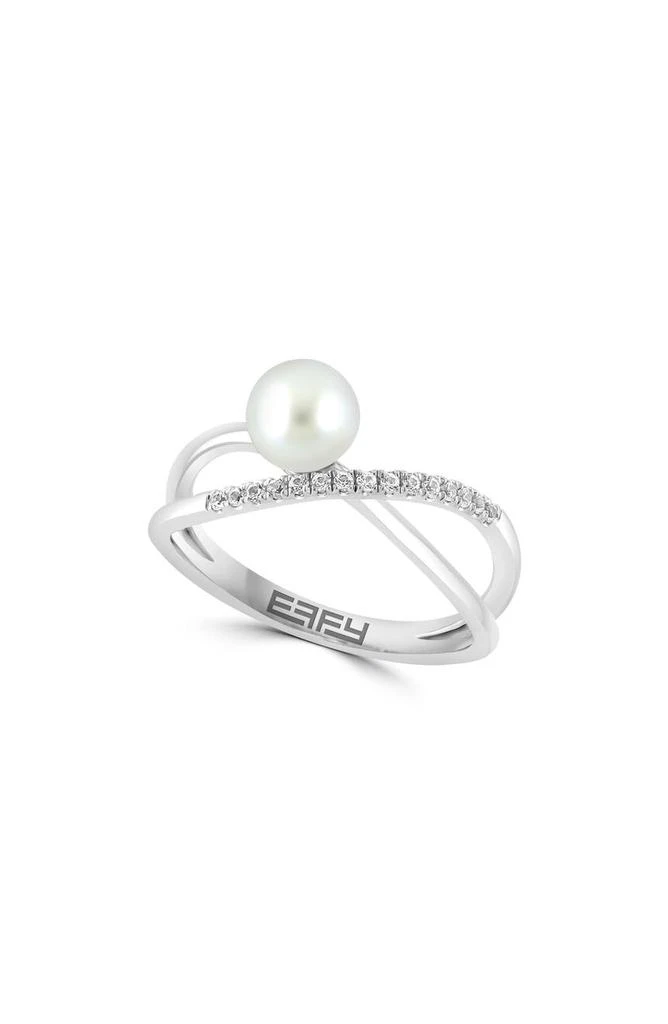 商品Effy|Sterling Silver 6.3-7.3mm Cultured Pearl & White Sapphire Ring,价格¥1199,第1张图片