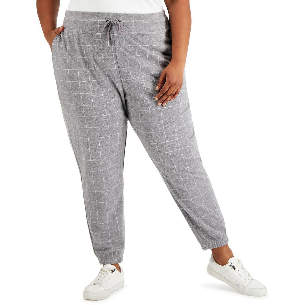 Calvin Klein Womens Plus Windowpane Fleece Jogger Pants商品第1张图片规格展示