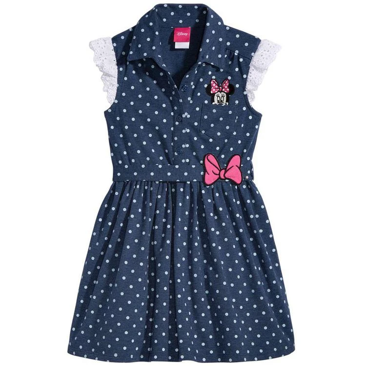 商品Disney|'s® Minnie Mouse Denim Dot Dress, Toddler Girls,价格¥171,第1张图片