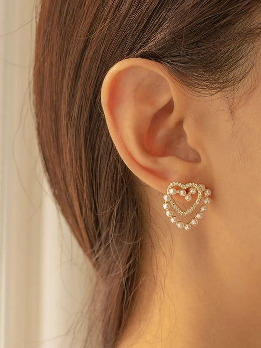 商品GETMEBLING|Pearl Double Heart Earrings,价格¥462,第1张图片详细描述