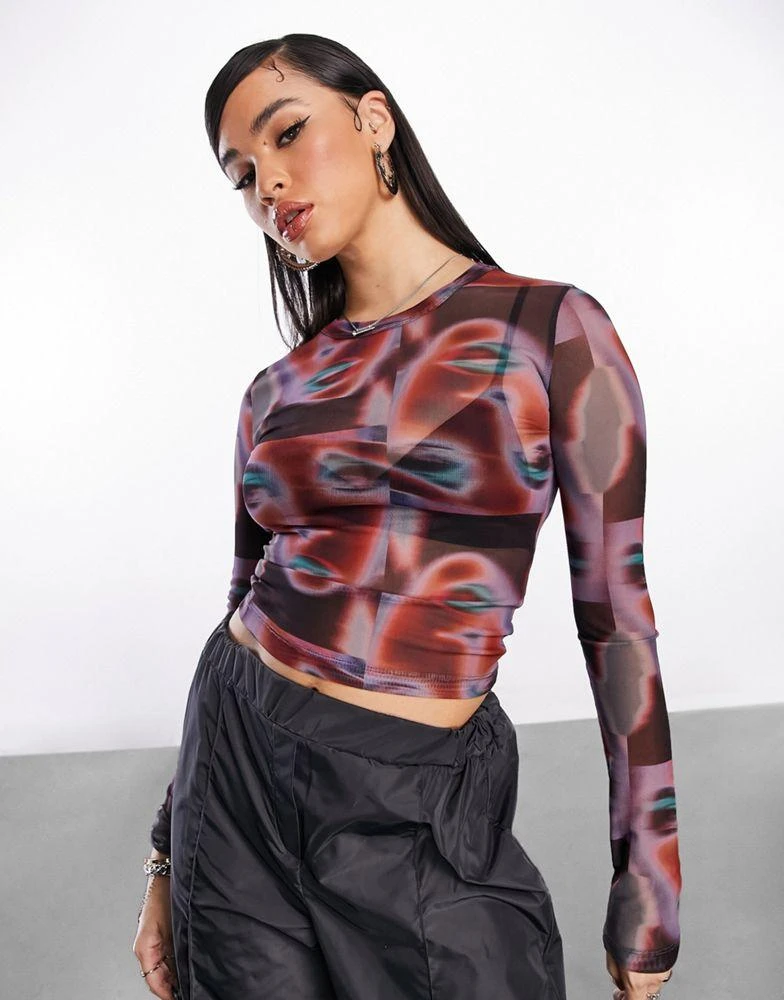 商品AsYou|ASYOU mesh long sleeve top with model print in multi,价格¥98,第4张图片详细描述