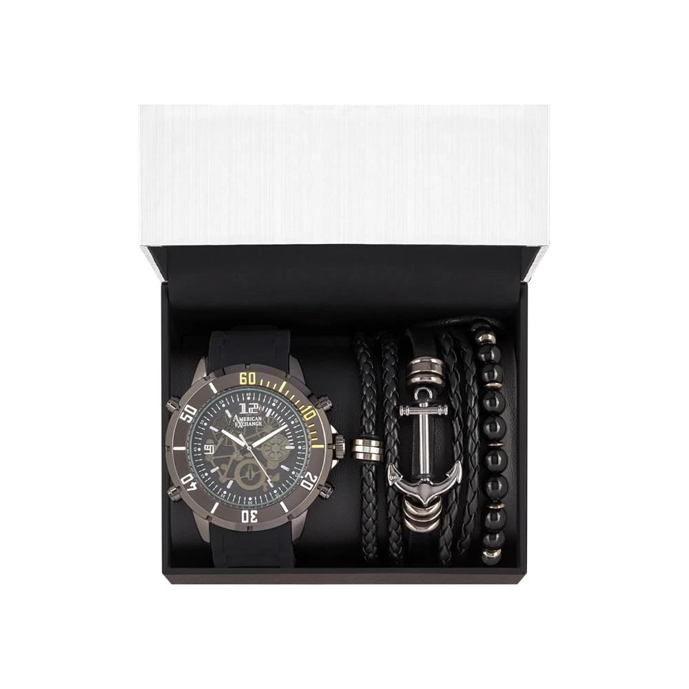 商品American Exchange|Men's Black/Grey Analog Quartz Watch And Stackable Gift Set,价格¥243,第2张图片详细描述