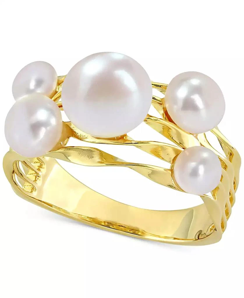 商品Macy's|Cultured Freshwater Pearl (4- 7-1/2mm) Cluster Openwork Ring in Yellow Rhodium-Plated Sterling Silver,价格¥823,第1张图片