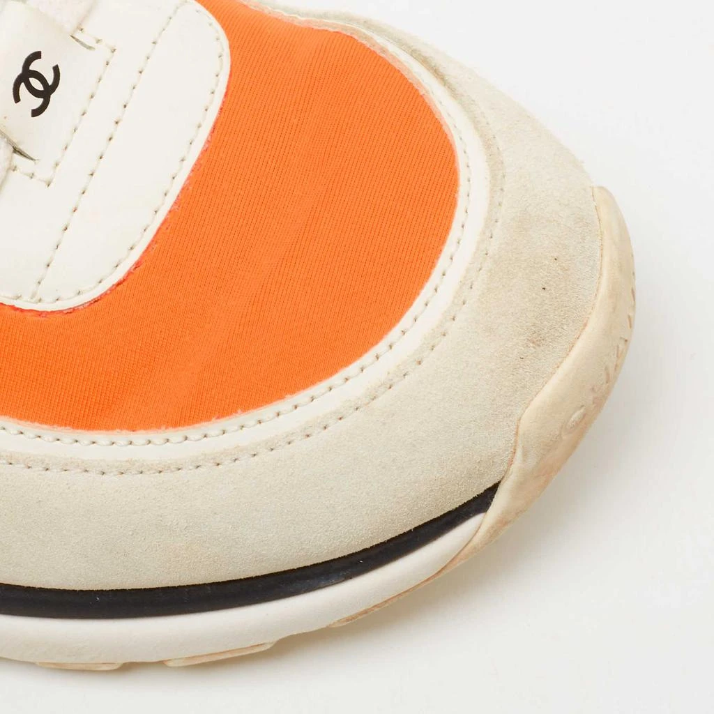 Chanel White/Orange Fabric And Leather CC High Top Sneakers Size 38 商品