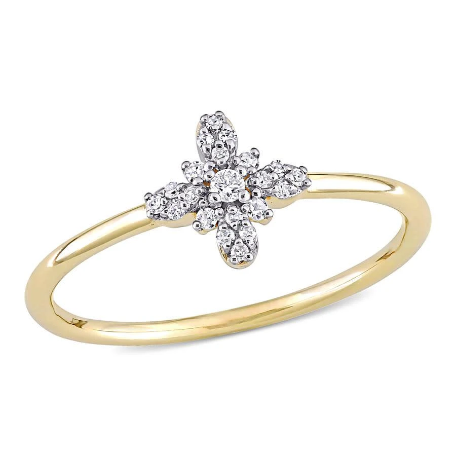 商品Amour|10k Yellow Gold 1/10 CT TDW Diamond Floral Ring,价格¥1281,第1张图片