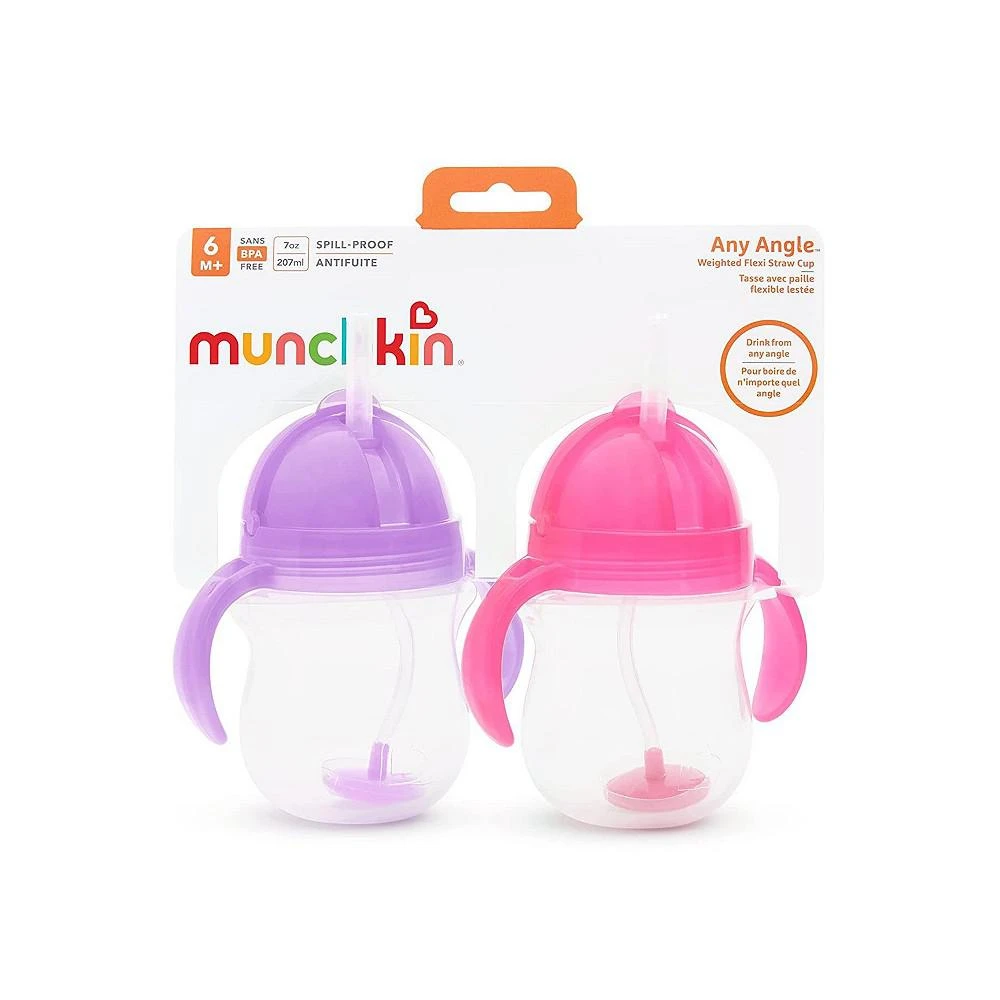 商品Munchkin|Click Lock Weighted Straw Cup, 7 oz, Pink/Purple, Pack of 2,价格¥168,第2张图片详细描述