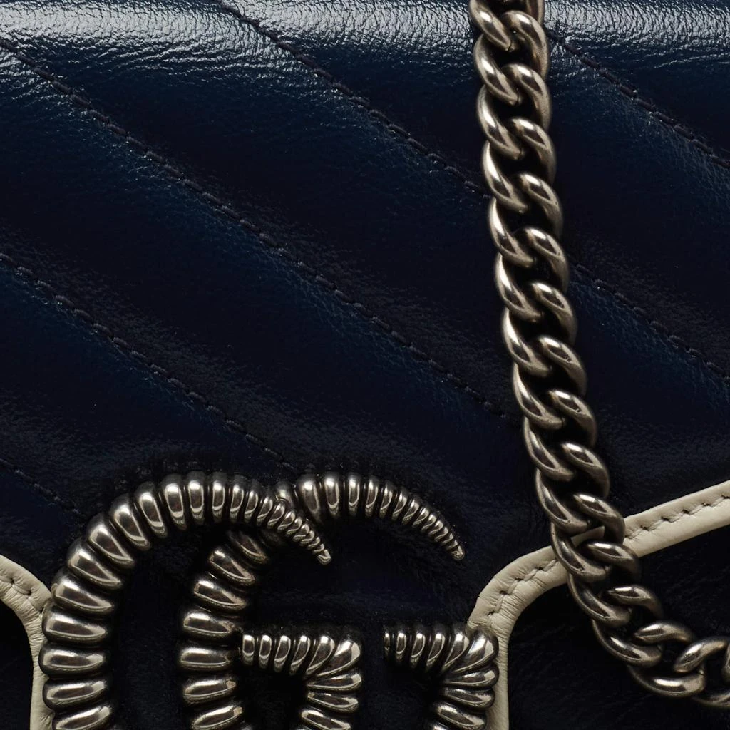商品[二手商品] Gucci|Gucci Navy Blue/White Diagonal Quilt Leather GG Marmont Torchon Wallet on Chain,价格¥7789,第5张图片详细描述