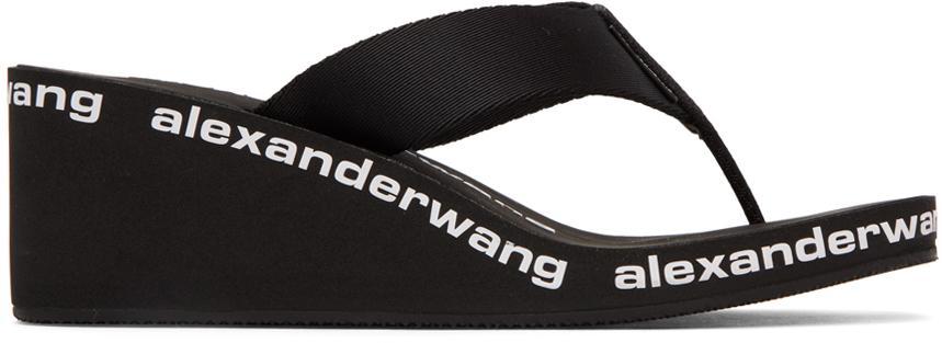 商品Alexander Wang|Black AW Wedge Flip Flop Sandals,价格¥1082,第1张图片