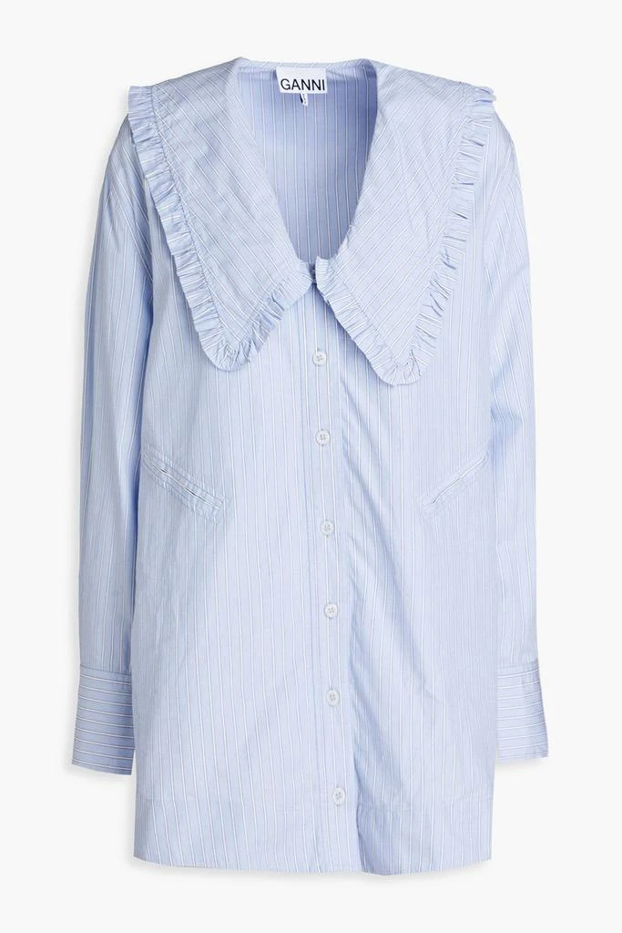 商品Ganni|Striped ruffle-trimmed organic cotton-poplin shirt,价格¥960,第1张图片