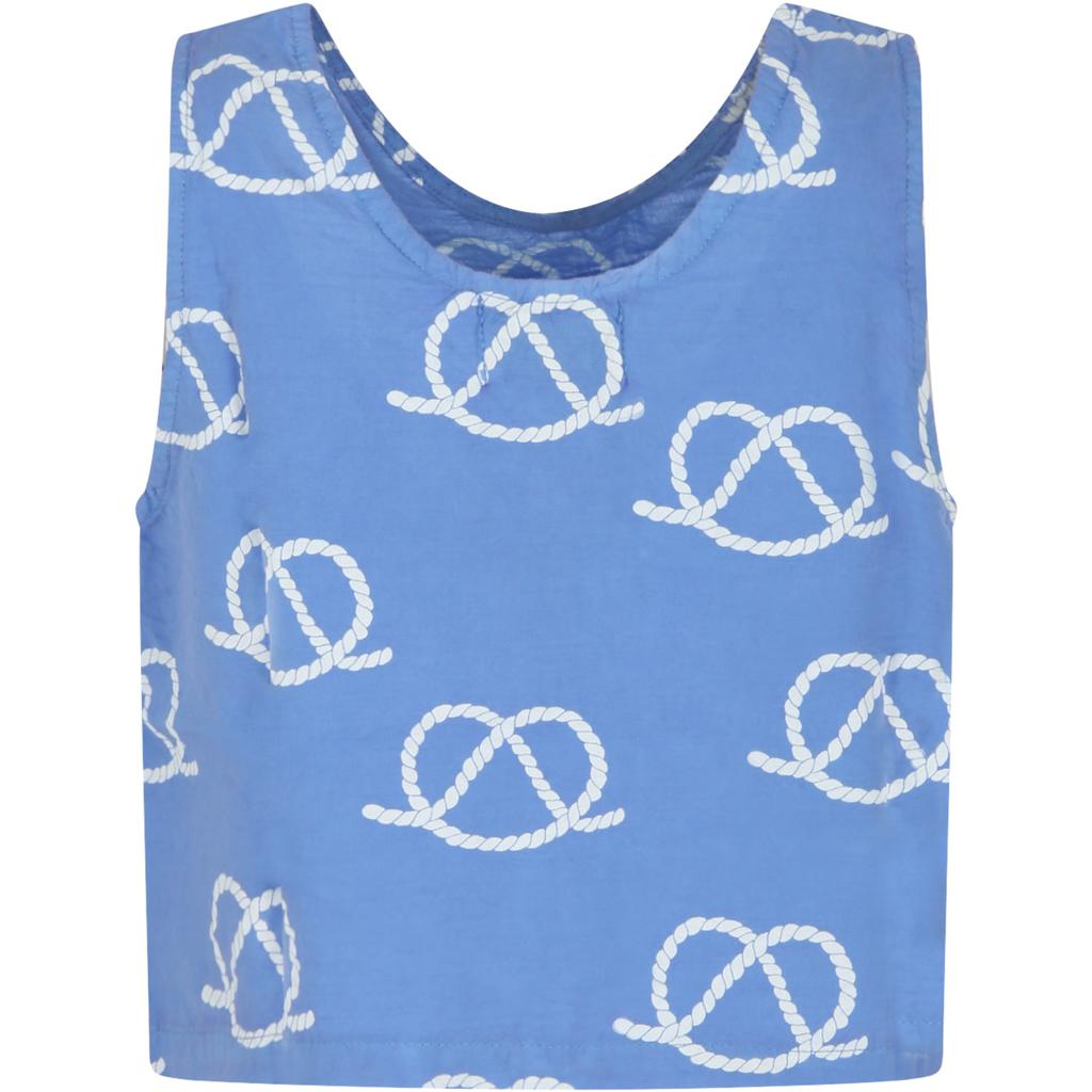 Bobo Choses Sky Blue T-shirt For Girl With Rope Print All-over And Logo商品第2张图片规格展示