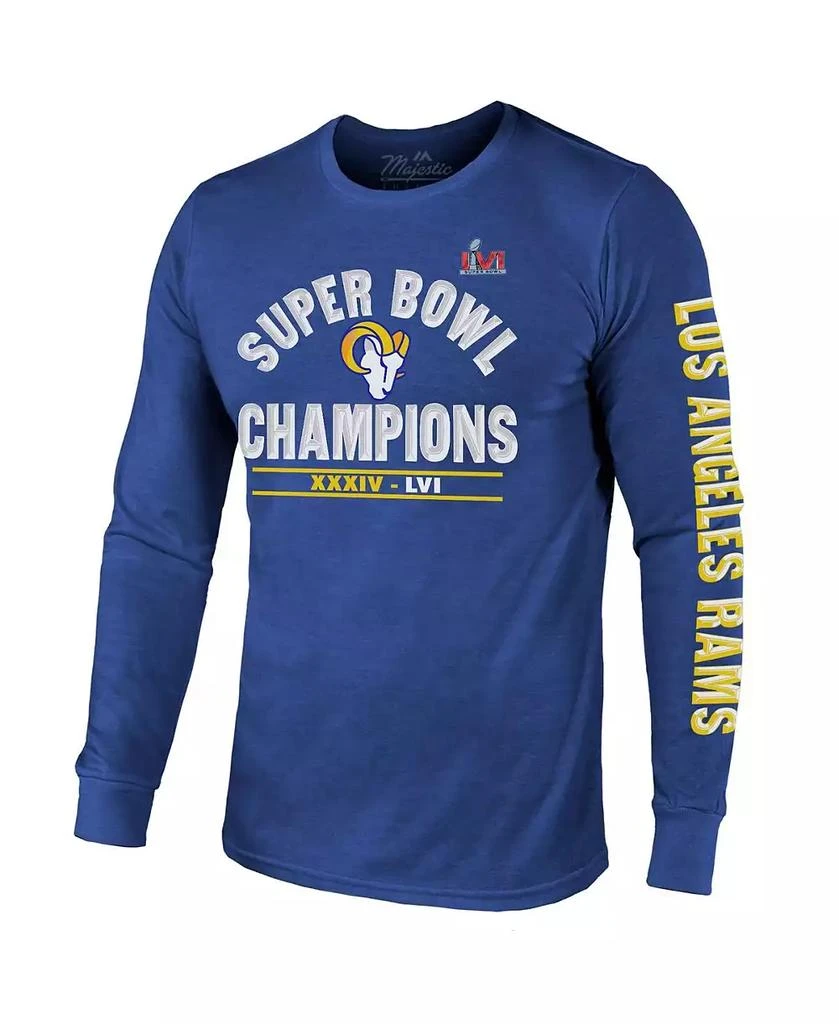 商品Majestic|Men's Threads Royal Los Angeles Rams 2-Time Super Bowl Champions Always Champs Tri-Blend Long Sleeve T-shirt,价格¥282,第3张图片详细描述