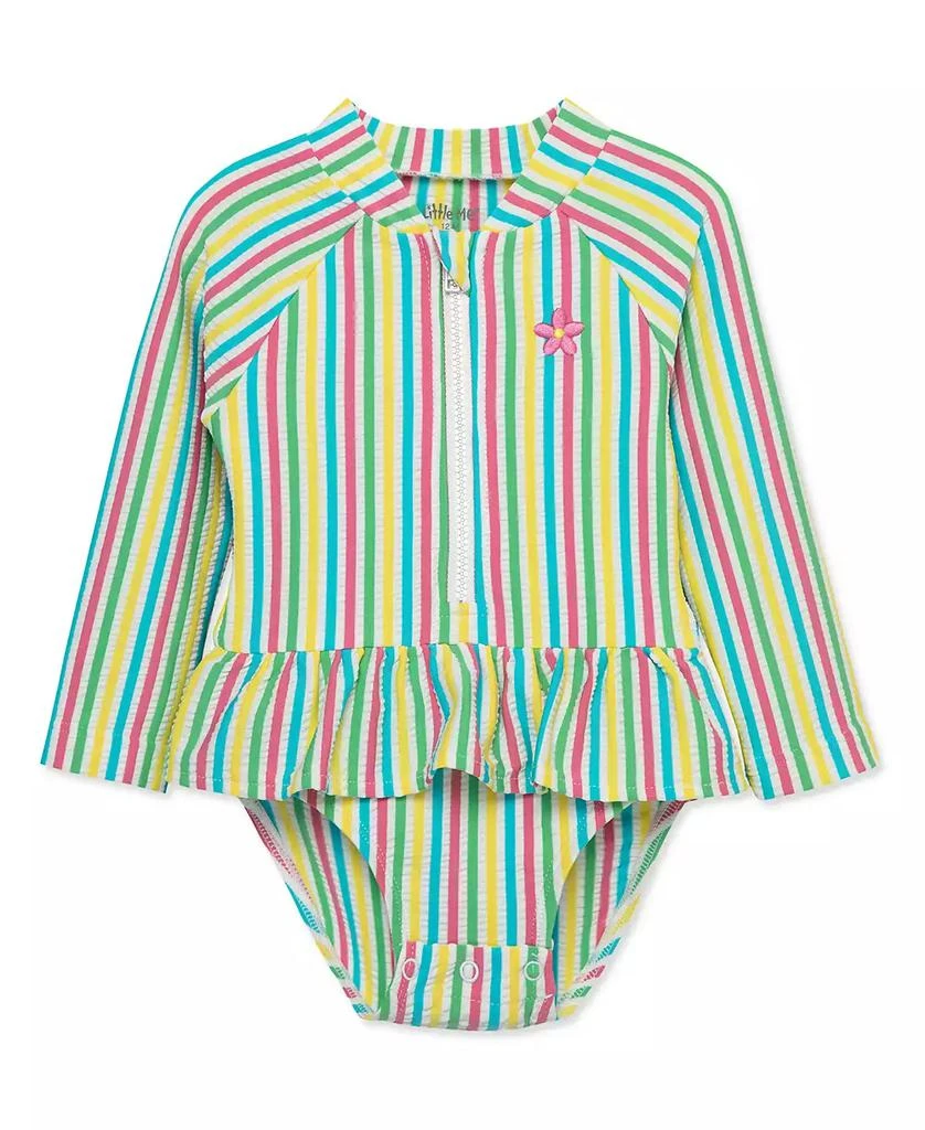 商品Little Me|Baby Girls Rainbow Stripe Rash Guard 1-Piece Swimsuit,价格¥83,第1张图片