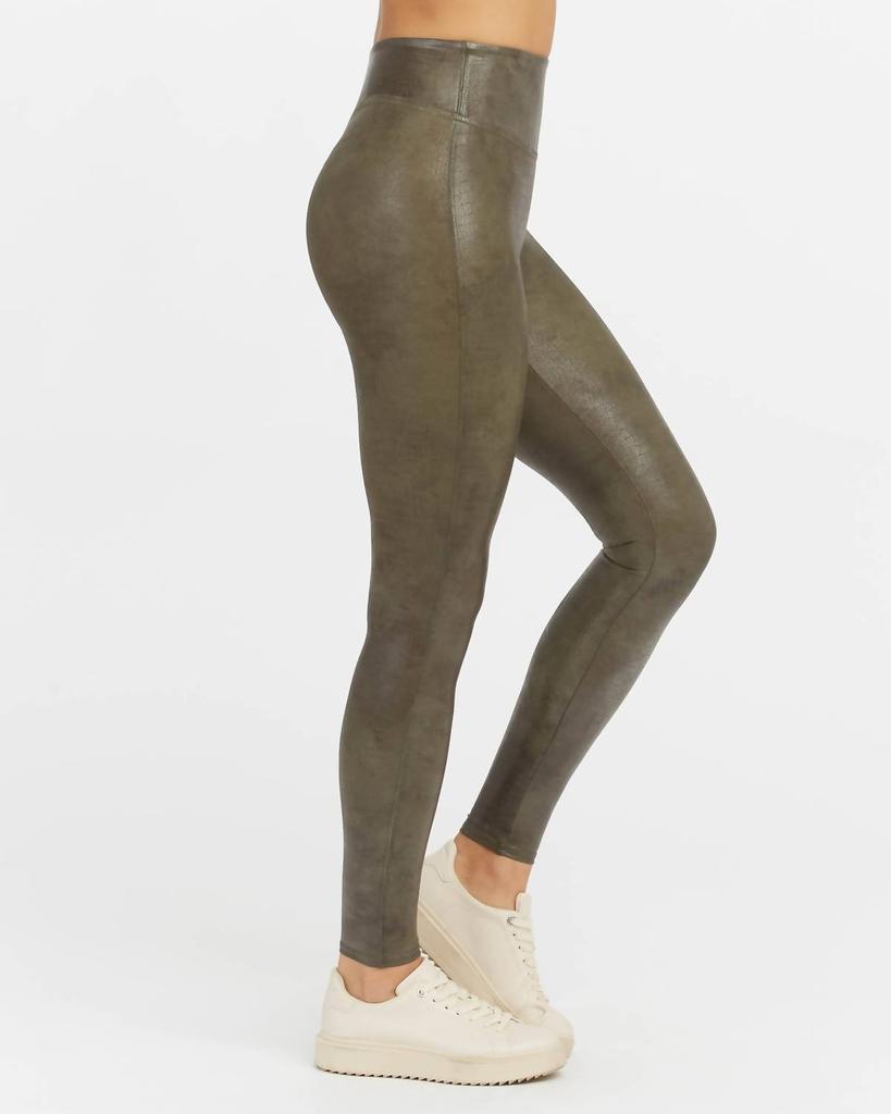 Faux Leather Croc Shine Leggings in Olive商品第2张图片规格展示