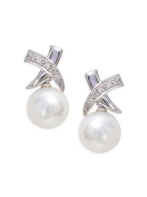 商品BELPEARL|14K White Gold, 8.5MM Cultured Freshwater Pearl & Diamond Earrings,价格¥3587,第1张图片