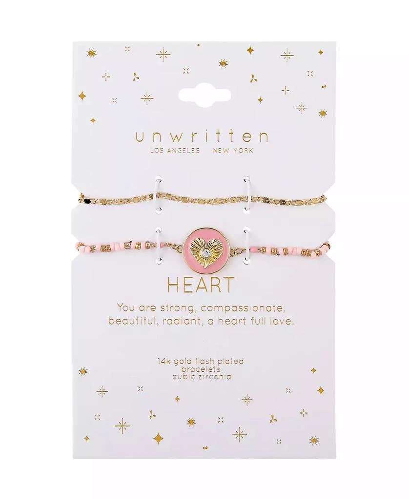 商品Unwritten|14K Gold Flash-Plated Brass Cubic Zirconia Pink Heart Cord and Chain Bracelet,价格¥306,第2张图片详细描述